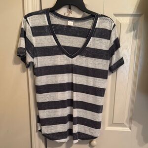 Striped V-Neck T-Shirt - Navy and White